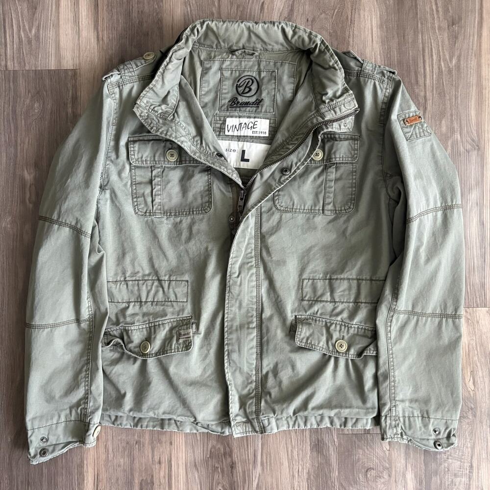 Brandit M-65 Premium Field Army Jacket Men's Size L Vintage Style Green